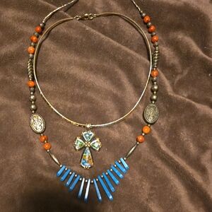 Multicolor Cross Pendant Necklace & Coordinating additional necklace